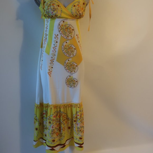 NWT Womens Jollia Summer in the City Dress Yellow White Sleeveless Sundress S * - Picture 7 of 16
